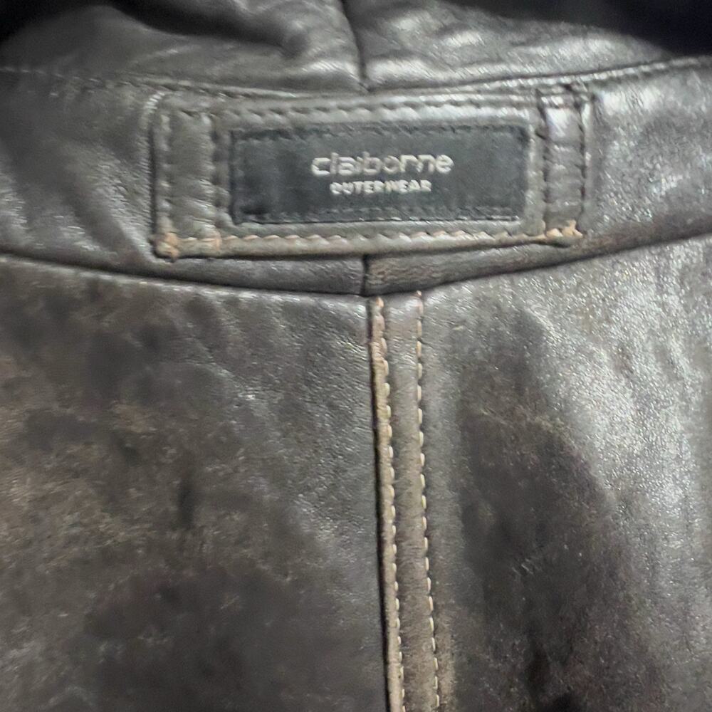 Vintage Brown Leather Bomber Large Full Zip Jacket Dad 80s 90s Distressed Heavy - Picture 15 of 15
